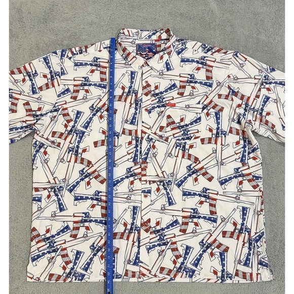 Retro Rifle Men 4XL THE 4TH Performance Short Sleeve Button Shirt Red White Blue - Picture 2 of 9